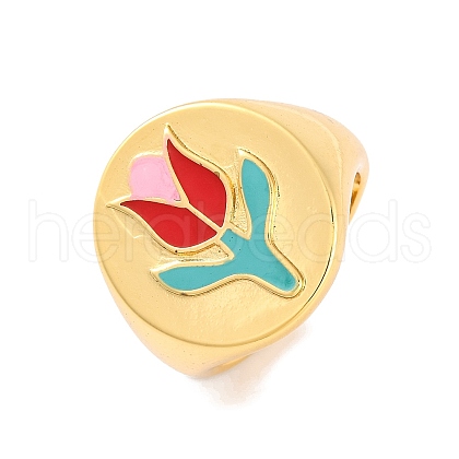 Round with Tulip Brass Enamel Open Cuff Rings RJEW-U009-05B-G-1