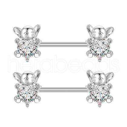 304 Stainless Steel Clear Cubic Zirconia Nipple Barbells WG1DC98-04-1