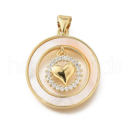 Brass Micro Pave Cubic Zirconia Shell Pendants KK-D328-20G-1