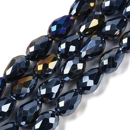 Opaque Solid Color Electroplate Glass Beads Strands EGLA-N013-P8mm-B01-1