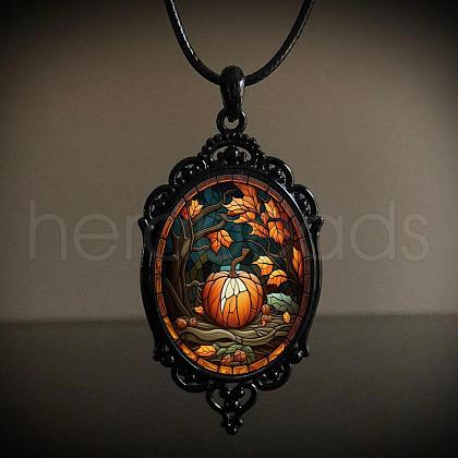 Oval Gothic Alloy Glass Halloween Pendant Necklaces for Women FS-WG73C21-05-1