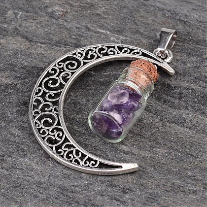 Column Glass Bottle with Amethyst inside Pendants PALLOY-JF00170-05-1