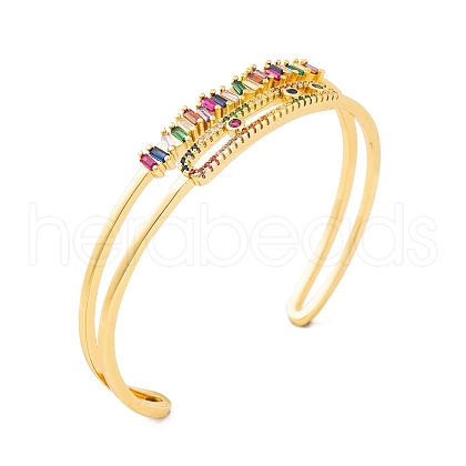 Brass Pave Colorful Cubic Zirconia 2-Strand Open Cuff Bangles for Women BJEW-S147-34G-B-1
