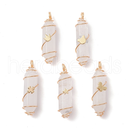 5Pcs 5 Styles Natural Quartz Crystal Copper Wire Wrapped Pendants PALLOY-JF02534-S-1