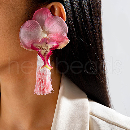 Flower Cloth Tassel Stud Earrings FS-WGC8AAB-04-1