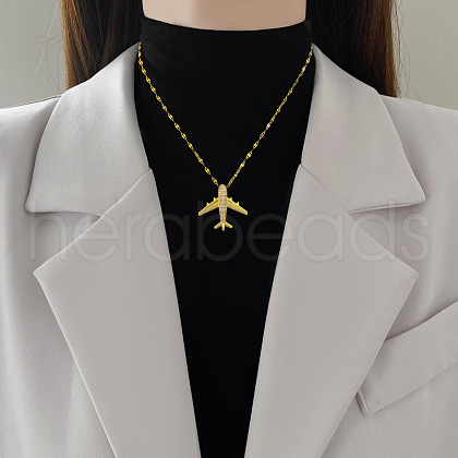 Airplane Brass Micro Pave Clear Cubic Zirconia Pendant Necklaces FS-WGFC99D-01-1