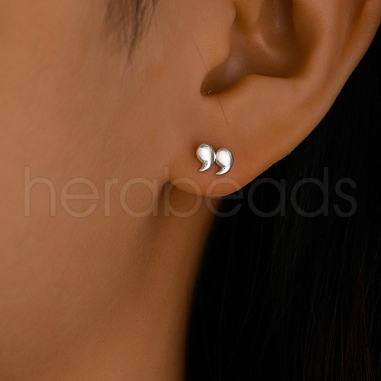 Cute 925 Sterling Silver Mini Creative Symmetrical Double Comma Stud Earrings TA3582-1