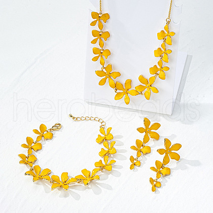 Flower Brass Enamel Pendant Necklace & Stud Dangle Earring & Link Bracelet FS-WGA6C2B-01-1