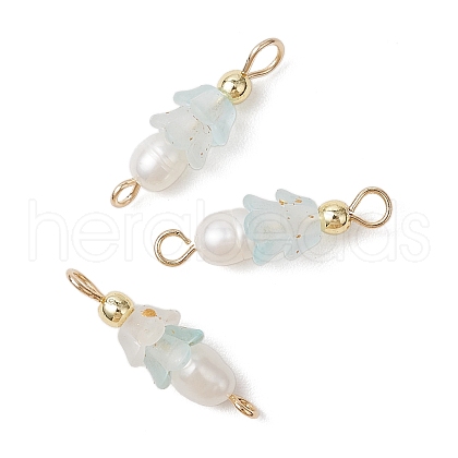 Frosted Flower Natural Cultured Freshwater Pearl & Acrylic Connector Charms PALLOY-JF03590-09-1