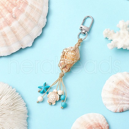 Braided Nylon Thread & Natural Shell Pendant Decorations HJEW-TA00342-01-1