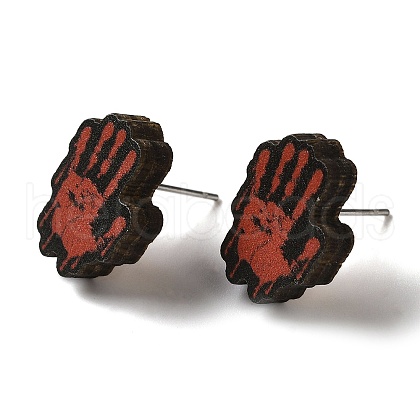 Wood Stud Earrings EJEW-Z054-02M-1