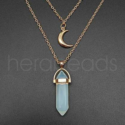 Opalite Cone Pendant Double Layer Necklace UX9990-28-1