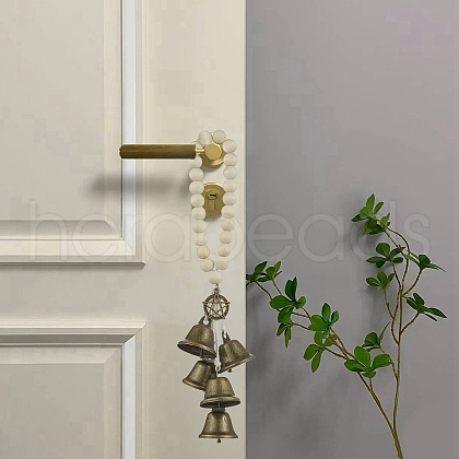 Natural Wood Beads Door Hanging HJEW-JM03358-02-1
