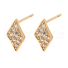 Rhombus Brass Micro Pave Clear Cubic Zirconia Stud Earrings for Women EJEW-G428-16G-4
