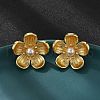 Brass ABS Plastic Imitation Pearl Flower Stud Earrings EJEW-S258-05G-4