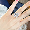 Rhodium Plated 925 Sterling Silver Flower Pave 6.5x3.9mm Moissanite Adjustable Rings for Women WG9AA84-03-3