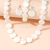 Natural Shell Flat Round Beaded Necklaces & Beaded Bracelets & Dangle Earrings Sets FS-WG8647B-01-4