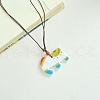 Porcelain Pendant Adjustable Imitation Leather Cord Necklaces for Women FS-WGE6687-11-1