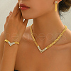 Elegant Iron Rhinestone V-shaped Bracelets & Earrings & Necklaces Set for Women KI4727-4