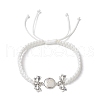 Mother's Day Jewellery Flat Round Natural Pearl & Polyester Cord Braided Bracelets BJEW-JB10422-1