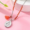 304 Stainless Steel Oval Virgin Mary Pendant Necklaces NJEW-A045-24P-2