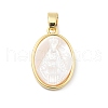 Brass Pave Carved Natural White Shell Religion Oval Pendants KK-D367-04G-B-1