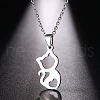 Cat Shape 304 Stainless Steel Hollow Kitten Pendant Necklaces for Women FS-WG44308-01-1