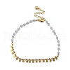 Bohemian Natural Dyed Stone Imitation Aquamarine Faceted Round & Brass Disc Tassel Anklets AJEW-Z046-07G-2