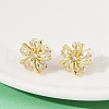 Flower Brass Micro Pave Clear Cubic Zirconia Stud Earrings EJEW-U064-03B-G-2