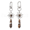 Copper Wire Wrapped Natural Tiger Eye Pointed Bullet Pendant Decorations HJEW-JM03104-08-1