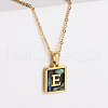 304 Stainless Steel Pave Natural Paua Shell Rectangle Initial Pendant Necklaces for Women FS-WG38E89-05-1