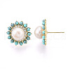 Mother's Day Jewellery Flower Brass Natural Pearl Stud Earrings PEAR-N020-05Y-5