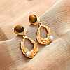 304 Stainless Steel Tiger Eye Stone Oval Dangle Stud Earrings EJEW-R027-02G-1