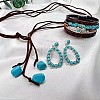 Alloy & Synthetic Turquoise Nuggets Pendant Necklaces & Teardrop Stud Dangle Earrings & Multi-layer Feather Bracelets Sets FS-WG989B2-01-1