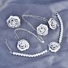 Flower Brass Micro Pave Cubic Zirconia Bracelets & Earrings & Pendant Necklaces & Rings Set WG37882-05-1
