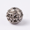 Round with Flower Tibetan Style Alloy Hollow Beads X-TIBEB-AD-45909-AS-1
