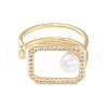 Rack Plating Rectangle Brass Micro Pave Cubic Zirconia Open Cuff Rings for Women RJEW-B064-01G-2