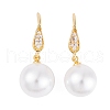 Rack Plating Brass Cubic Zirconia ABS Pearl Earring Hooks EJEW-S219-16G-02-1