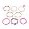 8Pcs Love Theme Natural Rose Quartz & Synthetic Hematite & Opalite Tassel Charm Bracelet Sets BJEW-JB08947-4