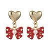 Heart with Bowknot Alloy Enamel Dangle Stud Earrings EJEW-JE06355-3