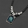 Luminous Rectangle with Constellation Alloy Glass Pendant Black Braided Imitation Leather Cord Necklaces WG00EE9-04-1