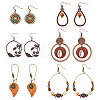 FIBLOOM 6 Pairs 6 Style Flower & Ring & Teardrop & Leaf Alloy Boho Dangle Earrings Sets with Enamel EJEW-FI0001-62-1