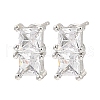 Brass Pave Clear Cubic Zirconia Rectangle Stud Earrings for Women EJEW-G362-08P-1