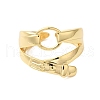 Oval Buckle Brass Double Layer Open Cuff Rings for Women RJEW-A046-04G-2