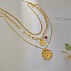 304 Stainless Steel & Synthetic Dyed Red Turquoise Round and ABS Imitation Pearl Oval Pendant 3 Layer Necklaces for Women NJEW-M100-01G-4