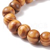 Natural Wood Round Beaded Stretch Bracelet BJEW-JB08214-4