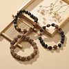 3Pcs 3 Style Natural Rudraksha & Tiger Eye & Lava Rock Beaded Stretch Bracelets Set BJEW-JB09024-2