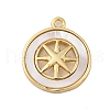 Brass Pave Natural Shell Flat Round with Star Charms KK-P289-06G-1