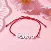 2Pcs 2 Color Heart with Word 2024 Acrylic Braided Bead Bracelets Set BJEW-JB09780-4