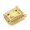 Brass Micro Pave Clear Cubic Zirconia Rectangle with Round Pendants KK-D295-33G-2